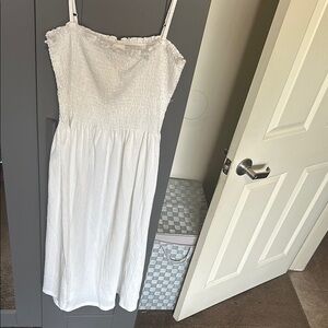 White Smocked Midi Dress
